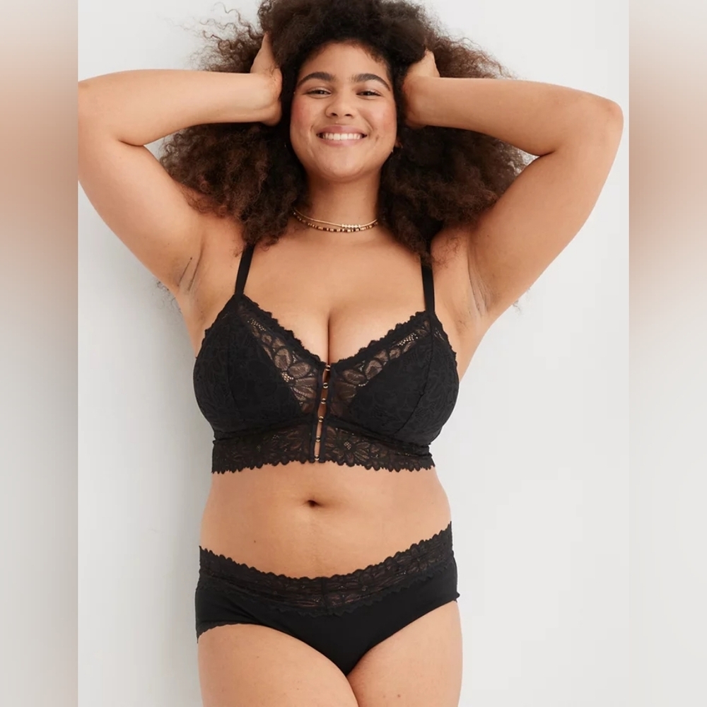 Aerie Sunkissed Lace‎ Triangle Bralette Black S Whimsigoth Romantic Lightweight